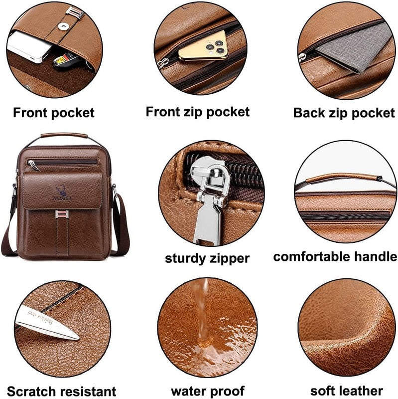 Vintage Leather Messenger Bag Crossbody Shoulder Bag Zipper Buckle Tote Bag3