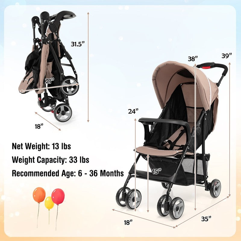 Foldable Lightweight Baby Stroller, Travel Pushchair for 0-36M, 13 Lbs, Coffee9
