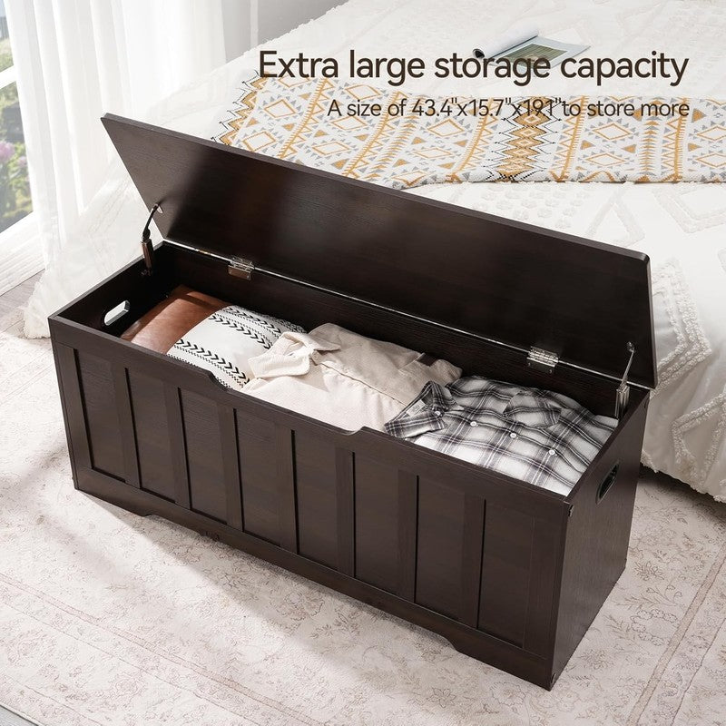 47.2'' Wooden Storage Chest Trunk Flip Top Bench Shoe Storage Espresso3
