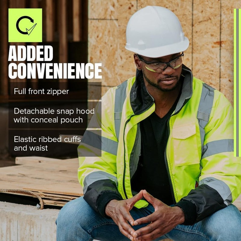 Hi Vis Safety Bomber for Men   Waterproof, Reflective ANSI Class 3 Winter Rain J4