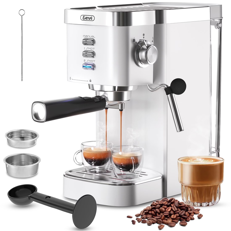 20 Bar Espresso Machine, Coffee Maker with Milk Frother，White9