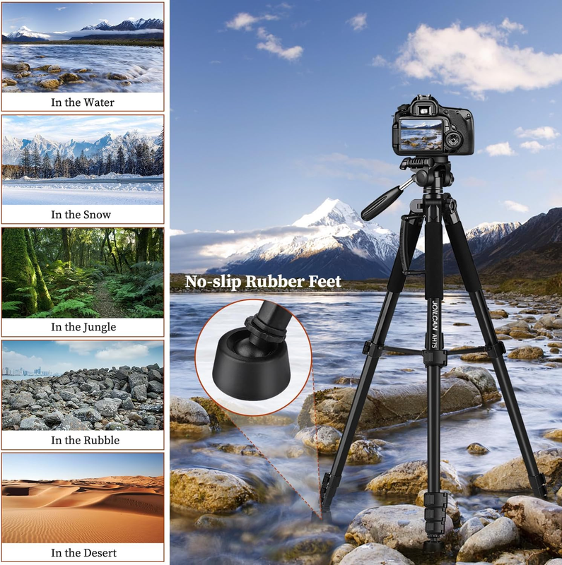 74" Camera Tripod Heavy Duty DSLR Phone Stand 15lb Load Travel Compatible2