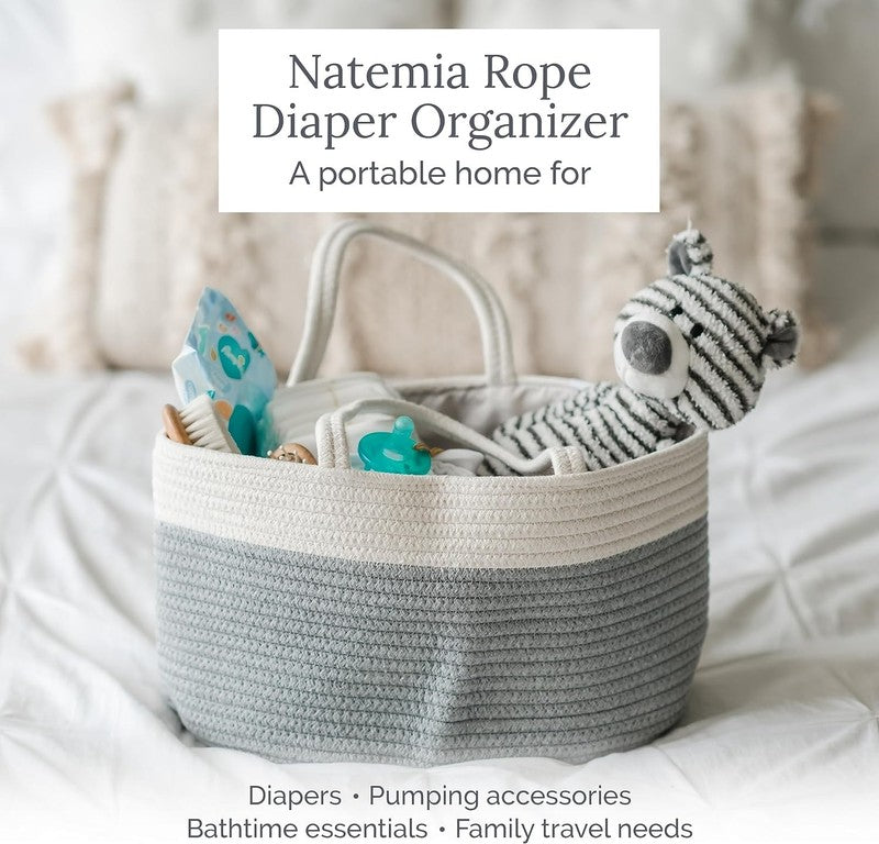 Diaper Caddy Organizer Large Lily Pad 3 Compartment Rope Handle Baby1