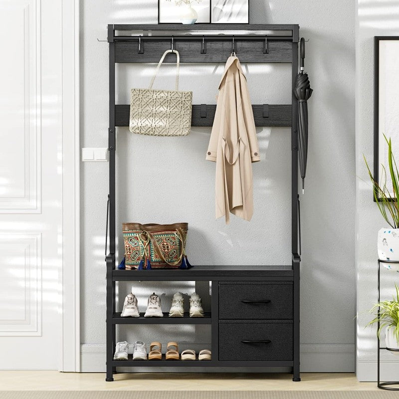 Hall Tree Entryway Bench with Coat Rack & Storage 5-in-1 Black 31.5"8