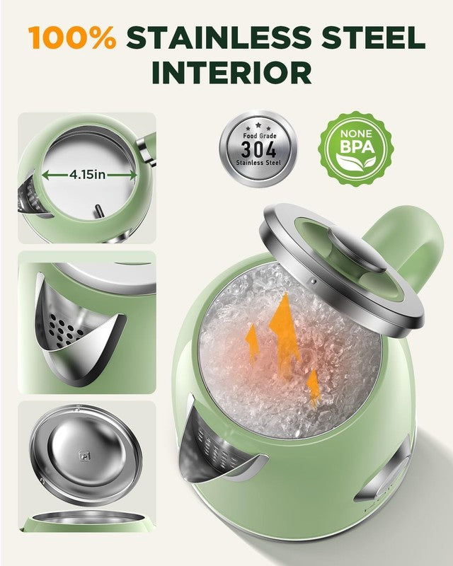 Electric Kettle 1.8L 1500W Stainless Steel Retro w/ Temp Gauge LED Auto Shut Off1