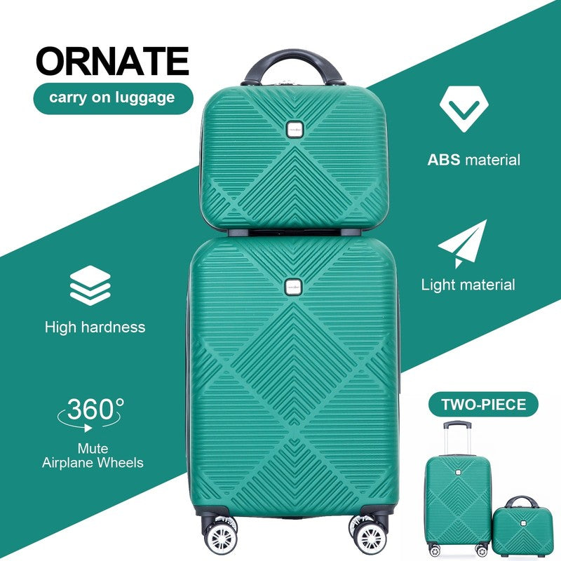 2 Piece Luggage Set Hardside Spinner Wheels Carry On Suitcase Dark Green5