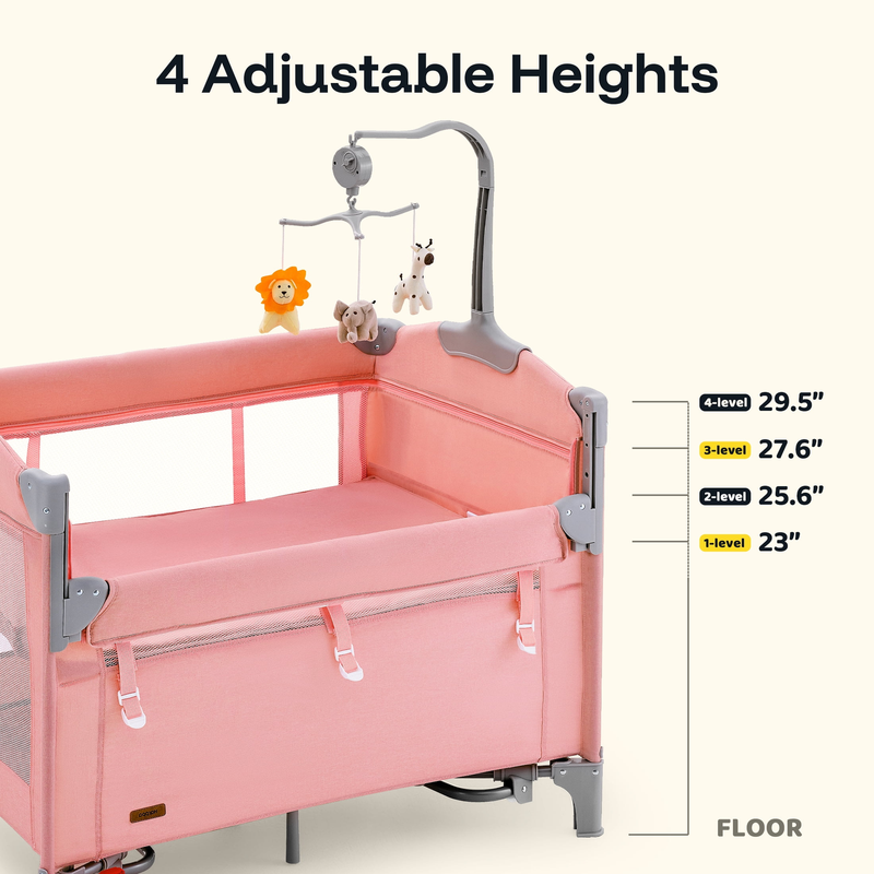 5 in 1 Baby Playard with Bassinet & Changing Table for Newborn, Pink6
