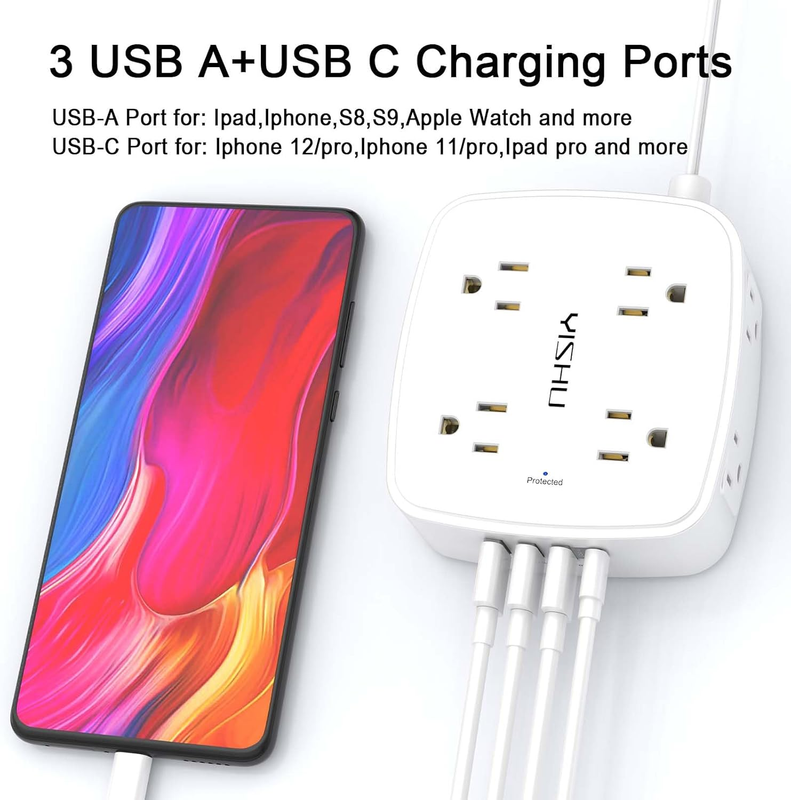 6FT Surge Protector Power Strip 8 Outlets 4 USB Flat Plug Extension Cord2