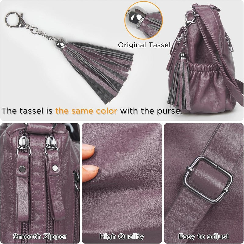 Women Crossbody Bag Tassel PU Leather Shoulder Handbag Purse Pocketbook5