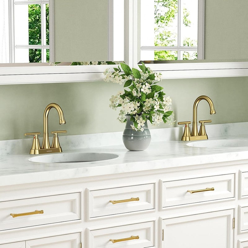 Brushed Gold Bathroom Sink Faucet 4" Centerset w/ Drain & Supply Hoses6