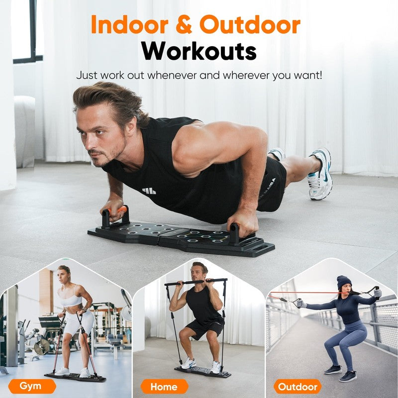 Foldable Push up Board 25-In-1 with Resistance Bands, Ab Roller & Bar, Color-Cod2