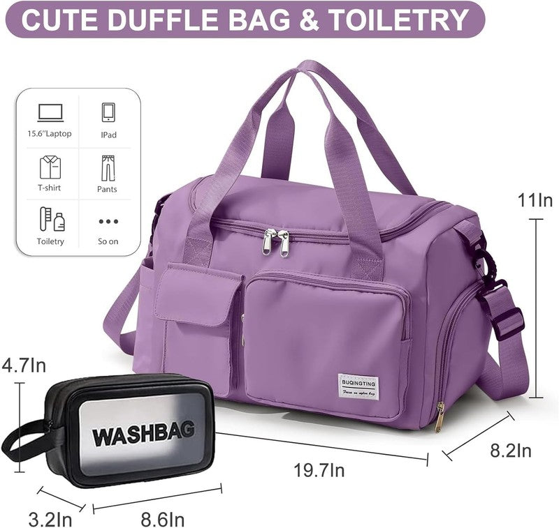 Women Gym Duffle Bag Travel Weekender Carry On w/ Shoe Compartment2