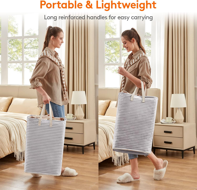 2 Pack 80L Laundry Basket Collapsible Waterproof Reinforced Handles Grey5