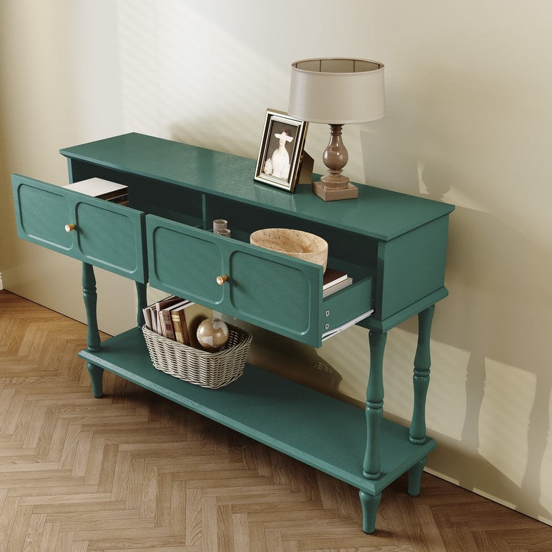 42” Mid Century Console Table Entryway w/ Storage Shelf Aged Green3
