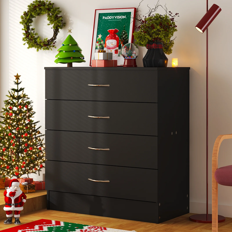 Black Chest of Drawers Dresser Wood Organizer Cabinet, 4 Drawer Nightstand Side9