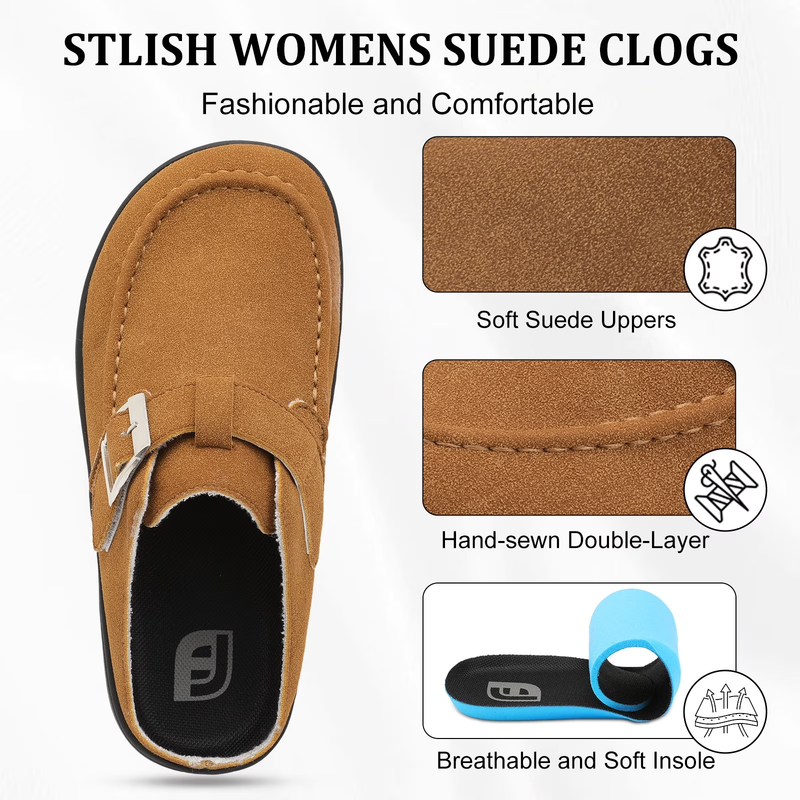 Women's Casual Suede Clogs Adjustable Strap Wide Fit Mules4
