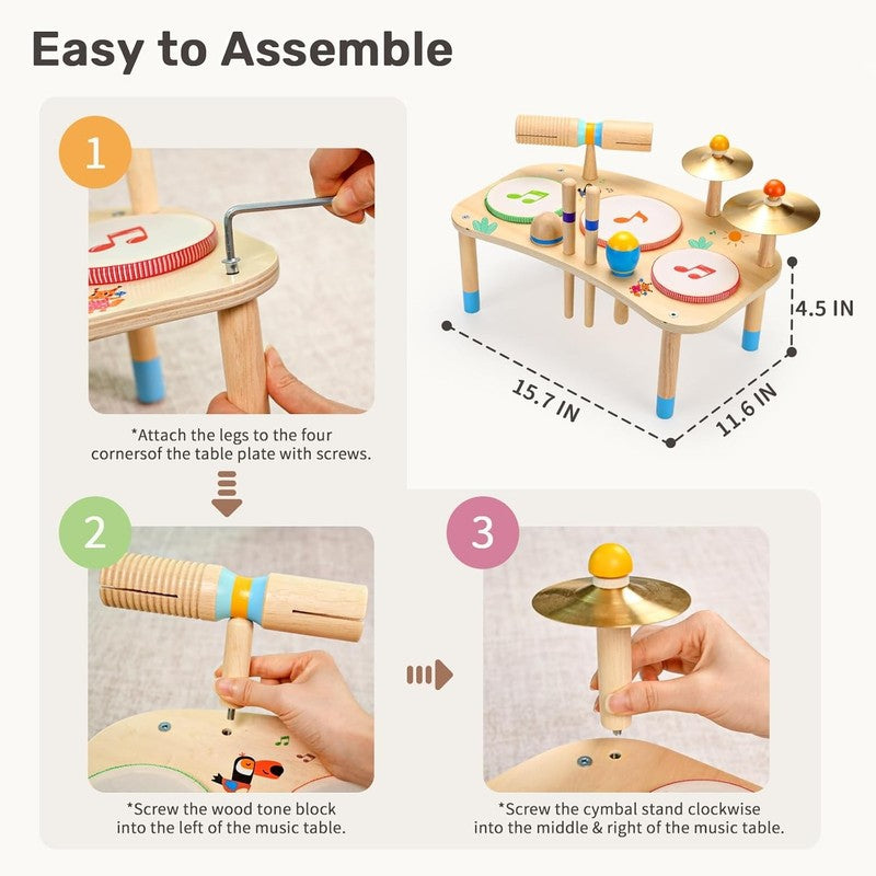 11 in 1 Kids Drum Set Montessori Wooden Musical Toys Toddler Music Table6