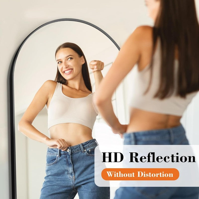 Arched Full Length Mirror with Stand 64"X21" Floor Standing Aluminum Frame for B2