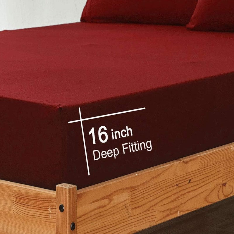 Luxury 1800 Thread Count Microfiber Bed Sheet Set, Burgundy, Queen, 4 Piece5