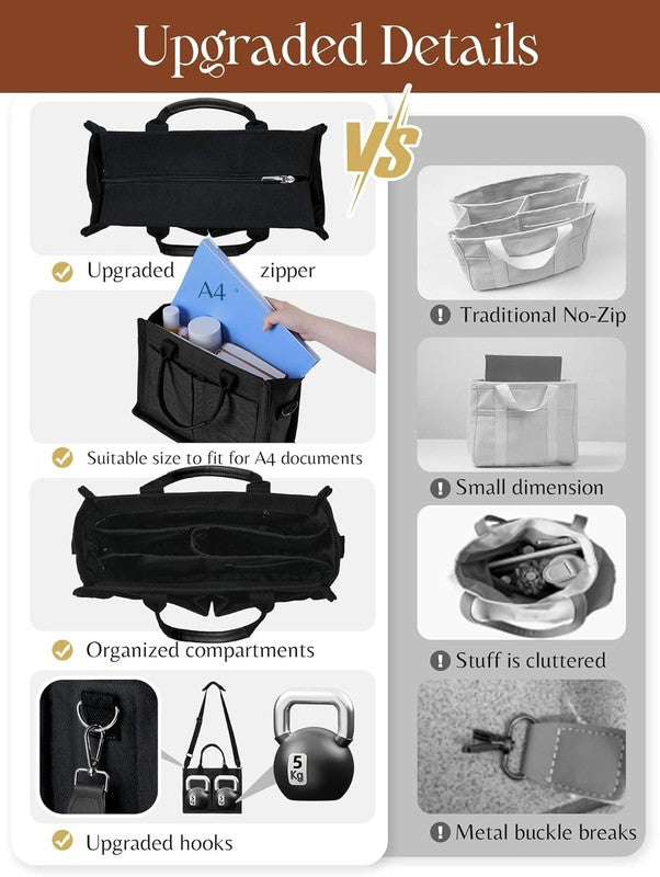 Canvas Tote Bag for Women with Zipper Closure & Individual Compartments for Work3
