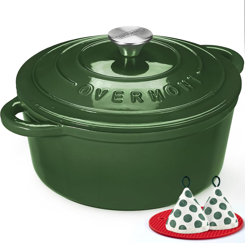 5.5QT Cast Iron Dutch Oven w/ Lid Sourdough Baking Glossy Green0
