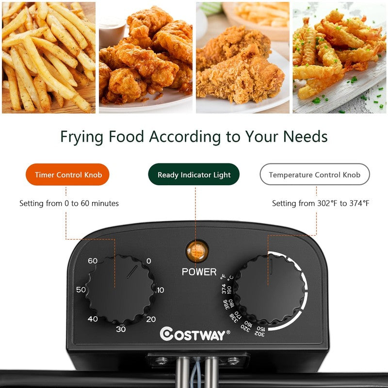 Electric Deep Fryer 5.3 Qt/21 Cup Stainless Steel 1700W with Triple Basket Silve5