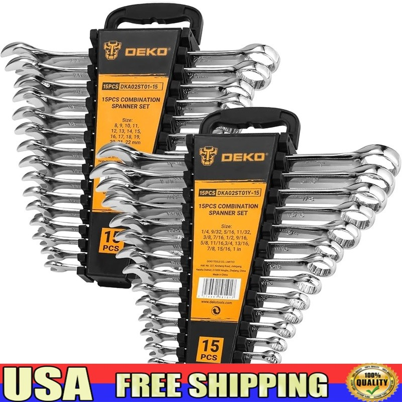 30 Piece Combination Wrench Set Ratcheting Metric SAE Chrome Vanadium Steel New0
