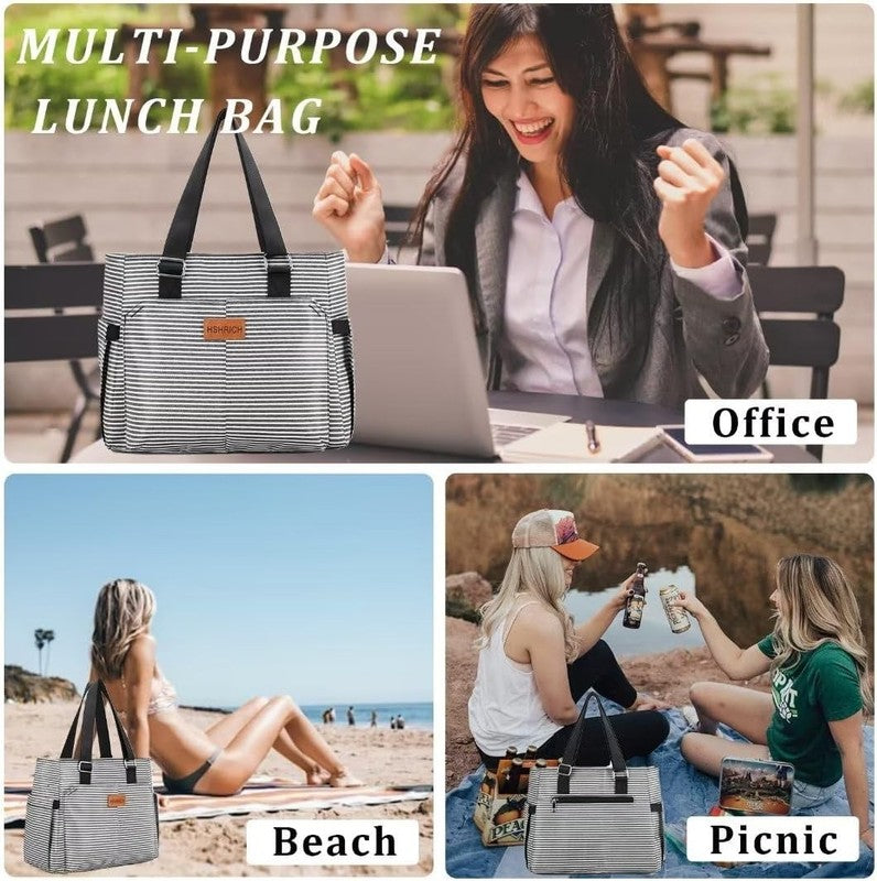 Large Insulated Lunch Bag Women Leakproof Cooler Tote 12L Stripe Reusable5