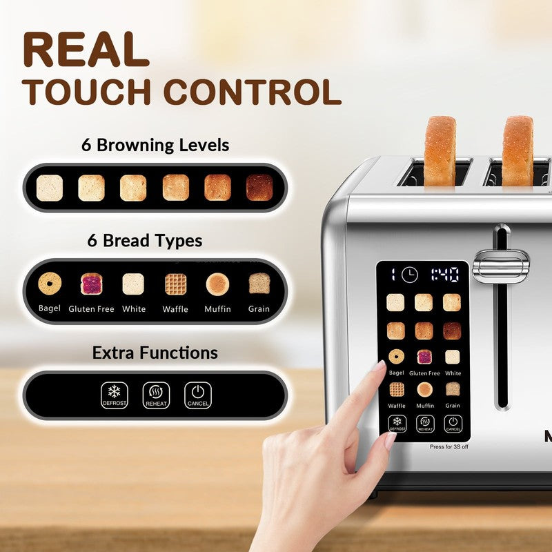 4-Slice Touchscreen Toaster Stainless Steel 6 Browning Reheat Defrost1