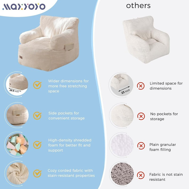 Kids Bean Bag Chair Toddler Sofa w/ Filler Lazy Floor Chair Gaming Beige5