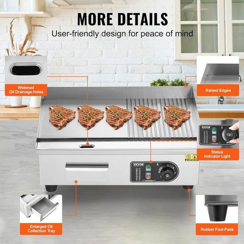 Commercial Electric Griddle 22 Inch 1600W Countertop Grill Adjustable Restaurant5