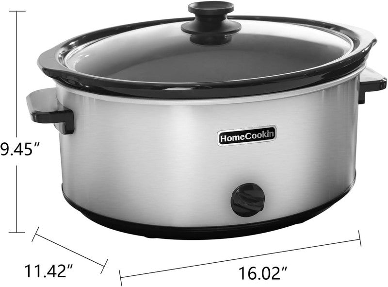7Qt Oval Slow Cooker Manual 3-Setting Stainless Steel Pot Warmer3