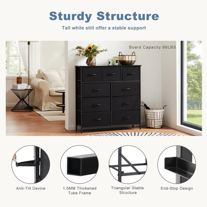 Dresser for Bedroom, Storage Organizer with 9 Drawers, Chest of Drawers with Fab6