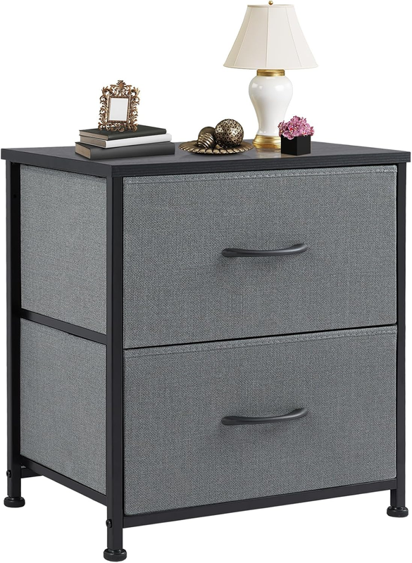 Nightstand Small Dresser with 2 Fabric Drawers, Bedside Storage Table, Grey9