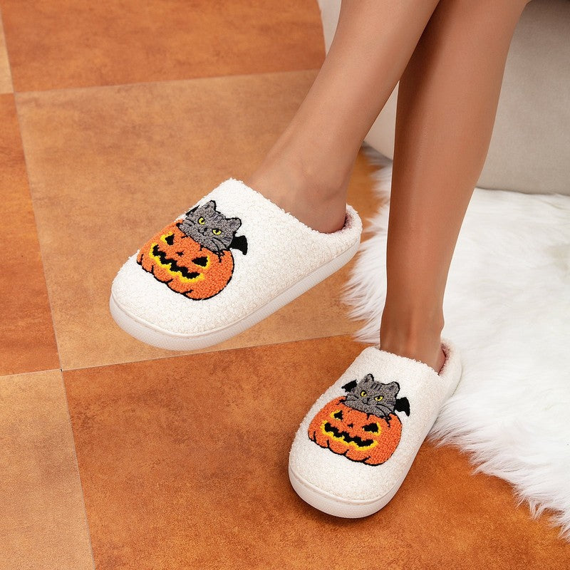 Ghost Print House Slippers Plush Warm Comfy for Women & Men Halloween9