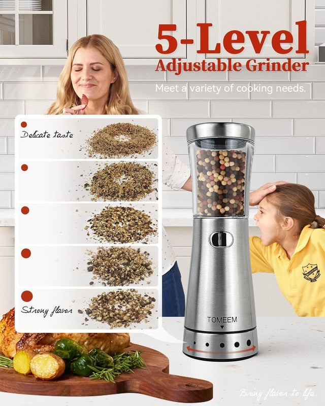 Electric Salt and Pepper Grinder Set with Storage Base, Stainless Steel Recharge1