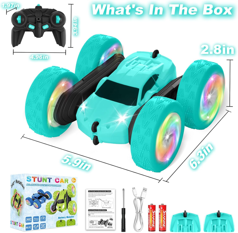 Remote Control Car for Girls 4WD Stunt Car 360 Flips RGB Lights 6+6