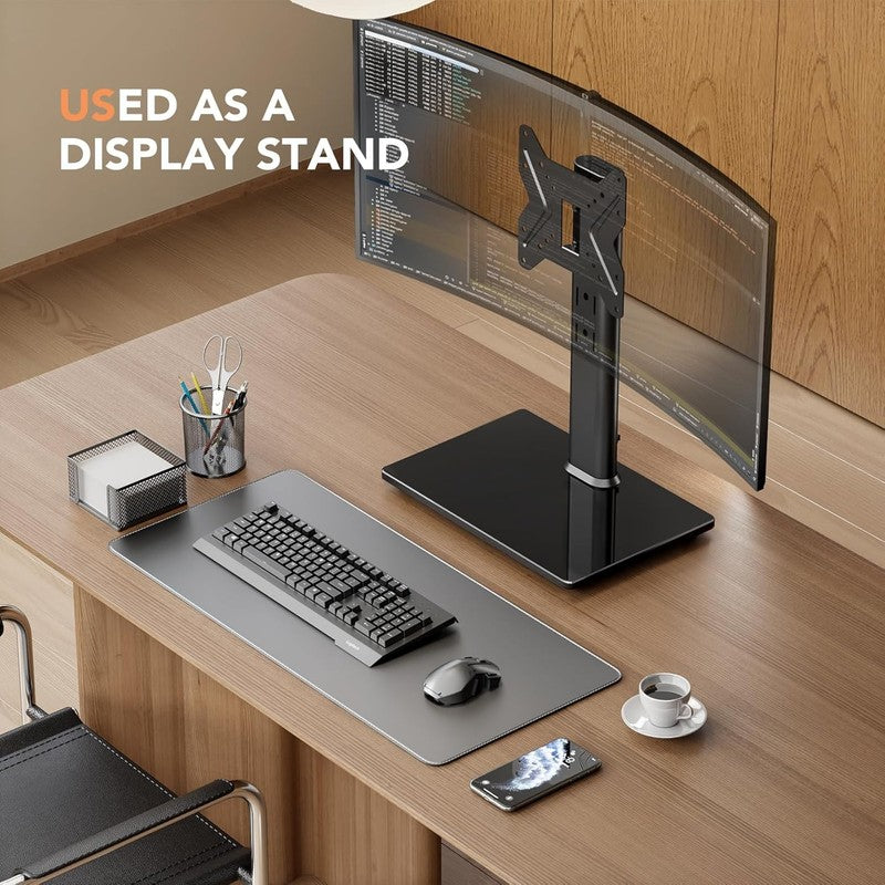 Universal TV Stand for 32–60" TVs, Height Adjustable Mount with Glass Base7