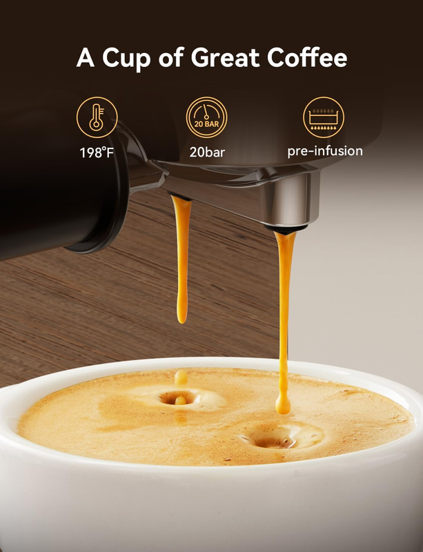 20 Bar Espresso Machine Stainless Steel LED Display Home Latte Cappuccino Beige3