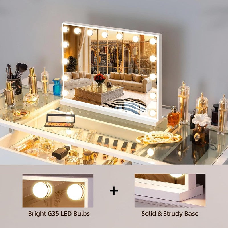 Lighted Vanity Mirror with Bluetooth Speaker 22.8"x18.1" 15 Dimmable LED3
