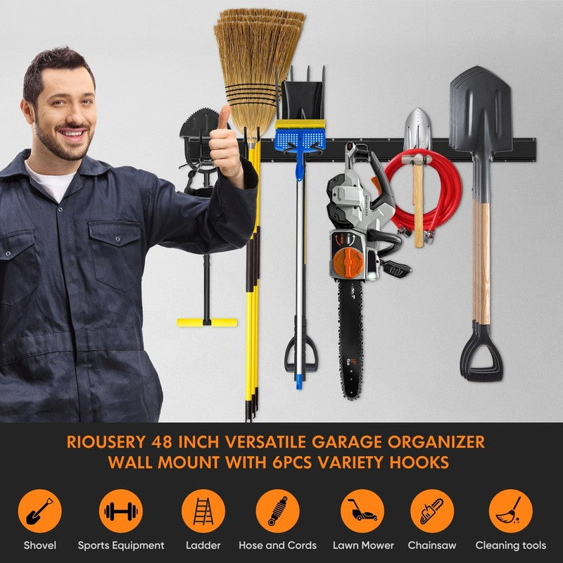 Garage Tool Organizer Wall Mount with 6 Versatile Hooks, Heavy Duty Metal Rack f1
