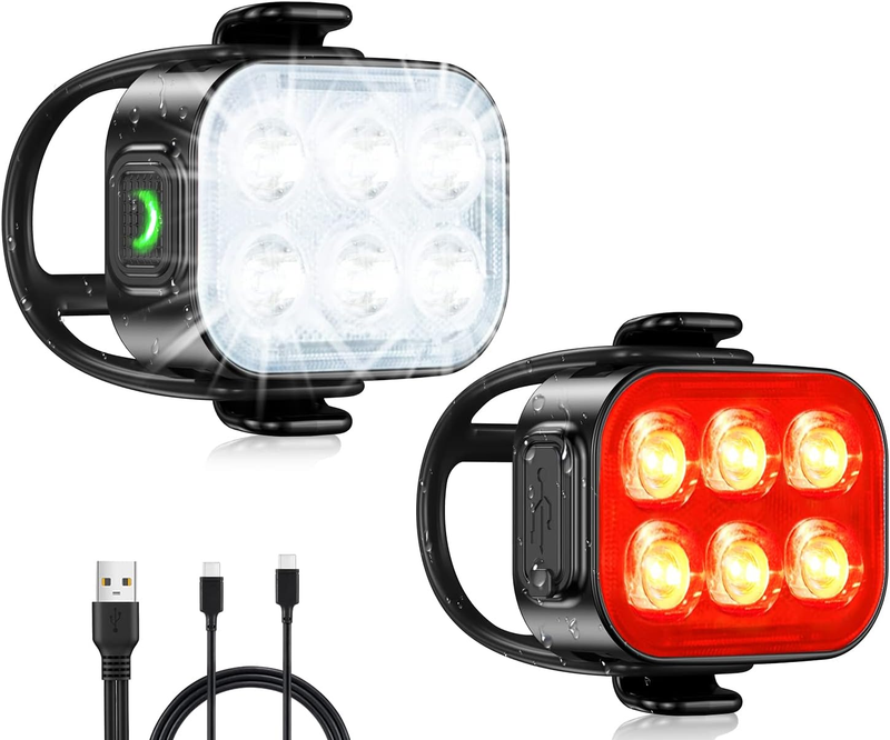 USB Rechargeable Bike Lights Front & Rear IP65 Waterproof 4+6 Modes Fast Charge0
