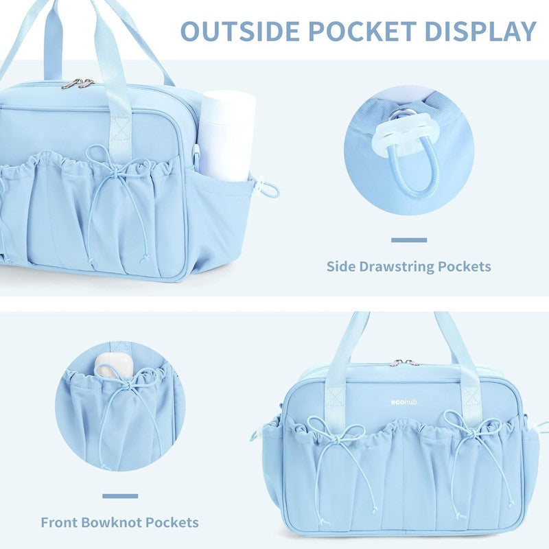 Small Gym Bag Women Mini Duffle Wet Compartment Bowknot Yoga Tote Light Blue2