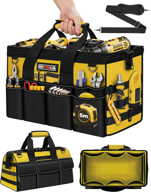 16" Heavy Duty Tool Bag 19-Pocket Portable Electrician Mechanic Toolbox Yellow9