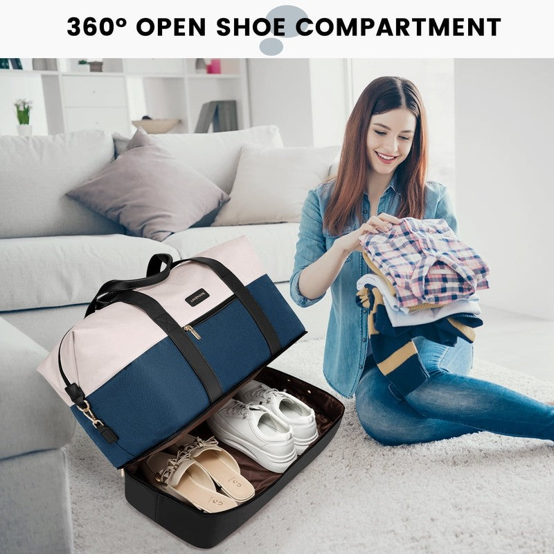 Women Travel Duffel Bag Large Weekender Gym Bag Shoe Compartment Packing Cubes1