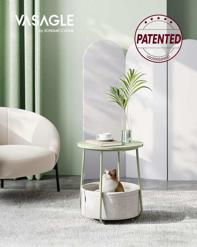 LILEA Collection   Small round Side End Table, Modern Nightstand with Fabric Bas3