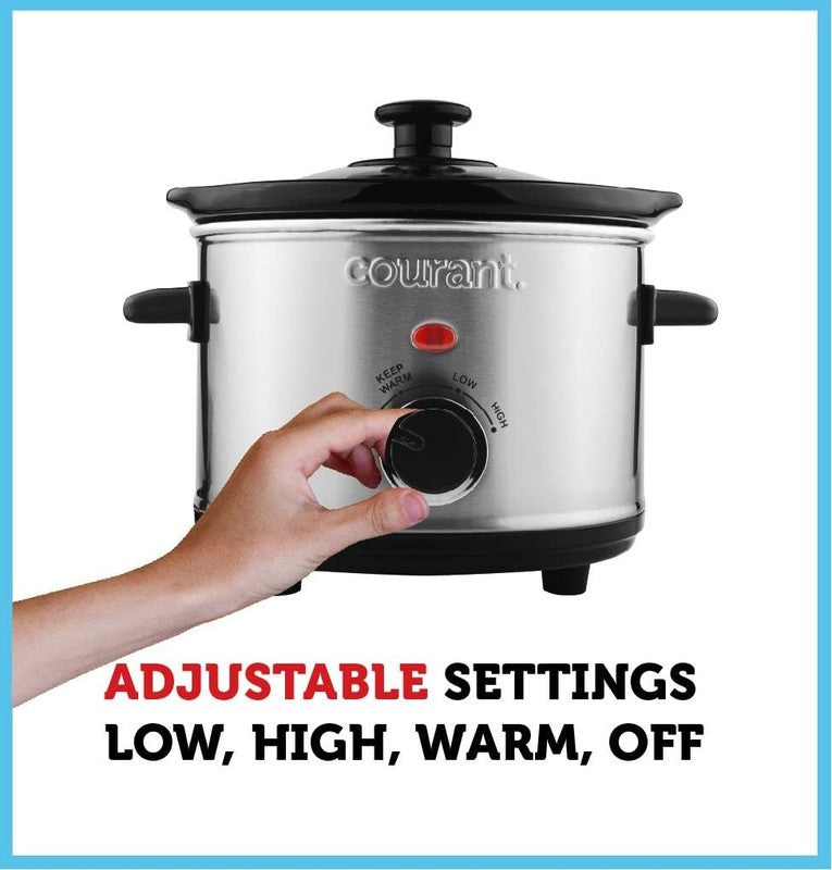 1.6Qt Mini Slow Cooker Removable Ceramic 3-Setting Stainless Steel2
