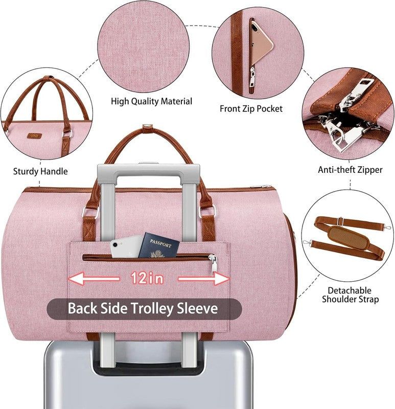 2Pc Pink 2in1 Garment Duffle Bag w/ Toiletry Hanging Suit Travel Carry3