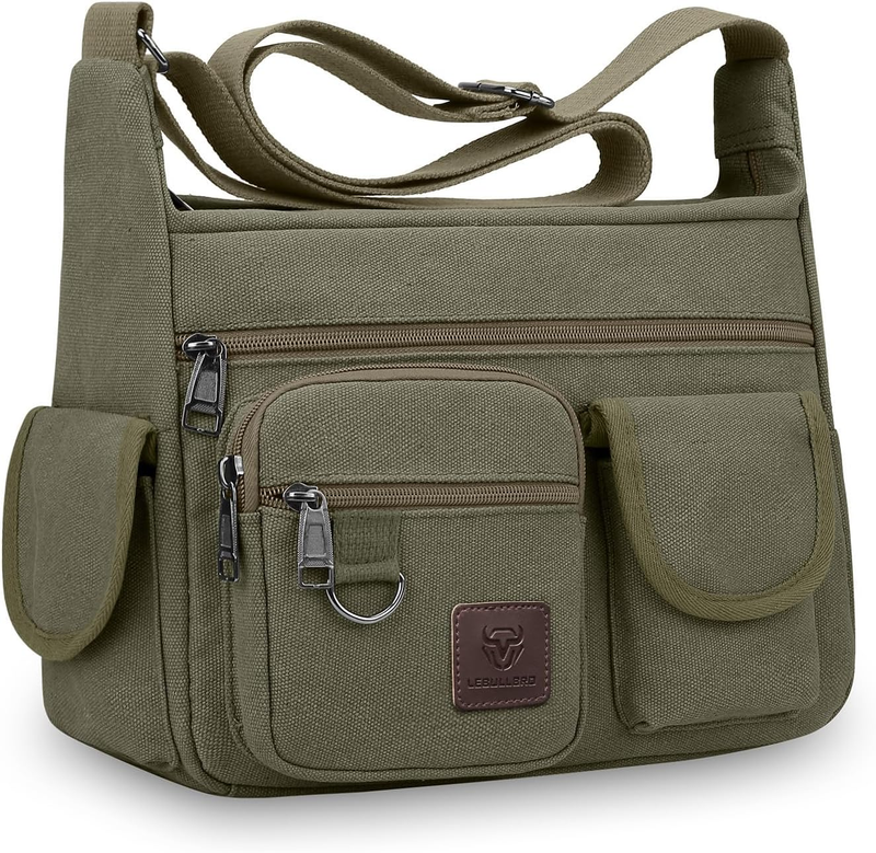 Canvas Shoulder Bag Men Multi Pocket 13 Inch Laptop Crossbody Travel Bag10
