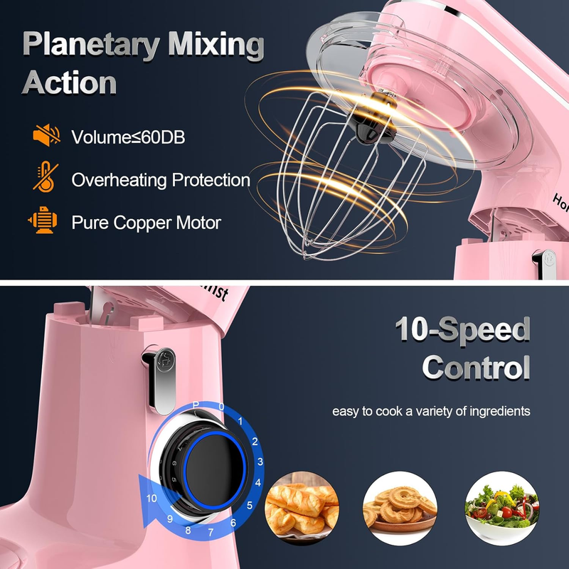 6.5QT Stand Mixer 10 Speed Tilt Head Kitchen Mixer Pink Baking Tool2